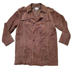 Vintage Leather Brown‎ Suede Double Breasted Jacket Coat XXL Western Cowboy
